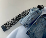 Upcycled Denim Hooded Jacket (Glow In the Dark Sleeves, XS-S)