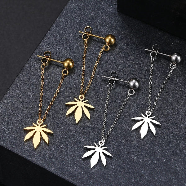 Cannabis Leaf Gold/Silver Plated Chain Earrings