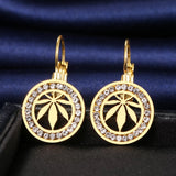 Gold/Silver Plated Round Gem Cannabis Leaf Earrings