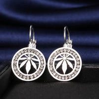 Gold/Silver Plated Round Gem Cannabis Leaf Earrings