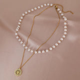 Pearled Cannabis Leaf Double Chain Necklace