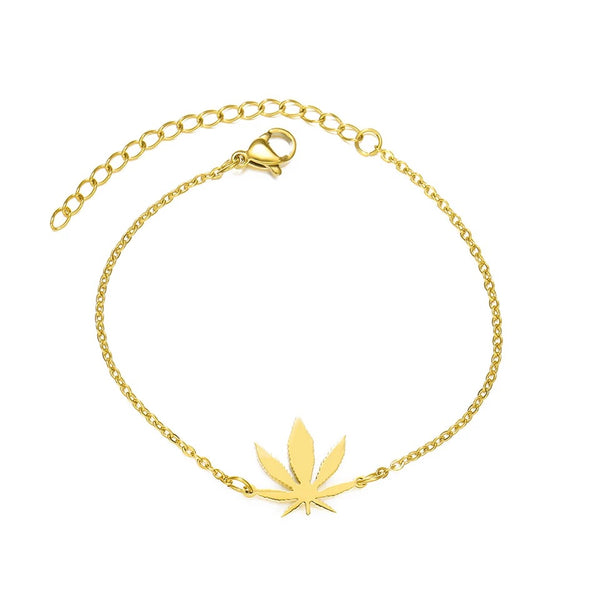 Gold Plated Cannabis Leaf Bracelet